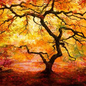 Autumn Tree with couple in love