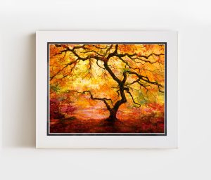 Double Matted Print of Fall Autumn Tree with Couple in Love