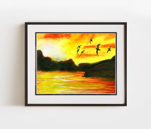 Double Matted and Framed Releasing a Bird