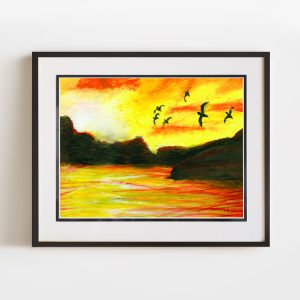 Double Matted and Framed Releasing a Bird