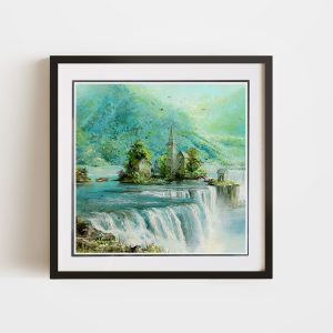 Turquoise Falls | 8x8 Double Matted & Framed Paper